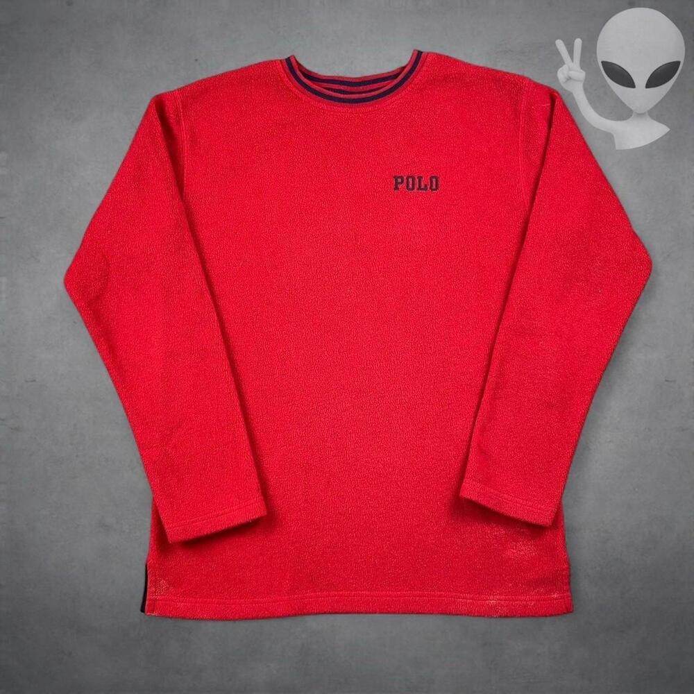 Vintage Polo Ralph Lauren Red Fleece Sweatshirt Spell Out Logo Large 90s